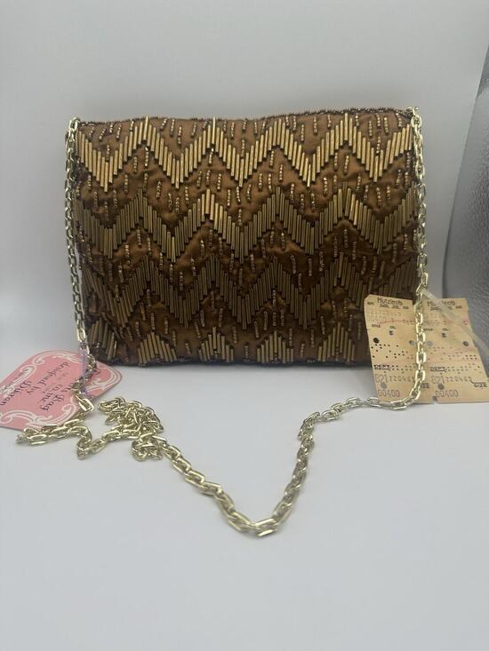 Handmade Handbags - NWT Vintage Evening Purse, Copper Beads, Gold Chain, Size 4ins X 7 Ins